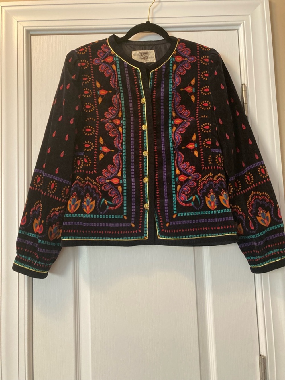 Vintage 1980’s Saxton Hall Embroidered Velvet Jacket with Multicolor Accents - Picture 7 of 16